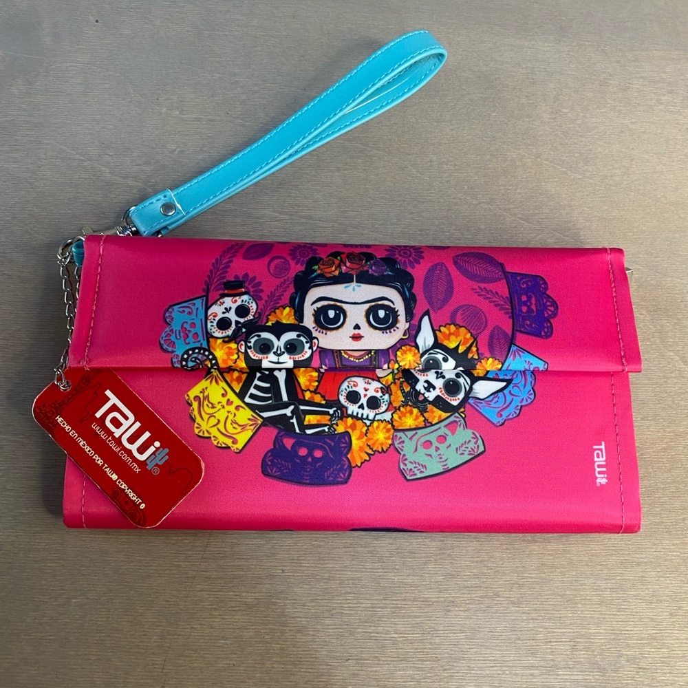 Tawi sugar‎ skull design wristlet/wallet, pink